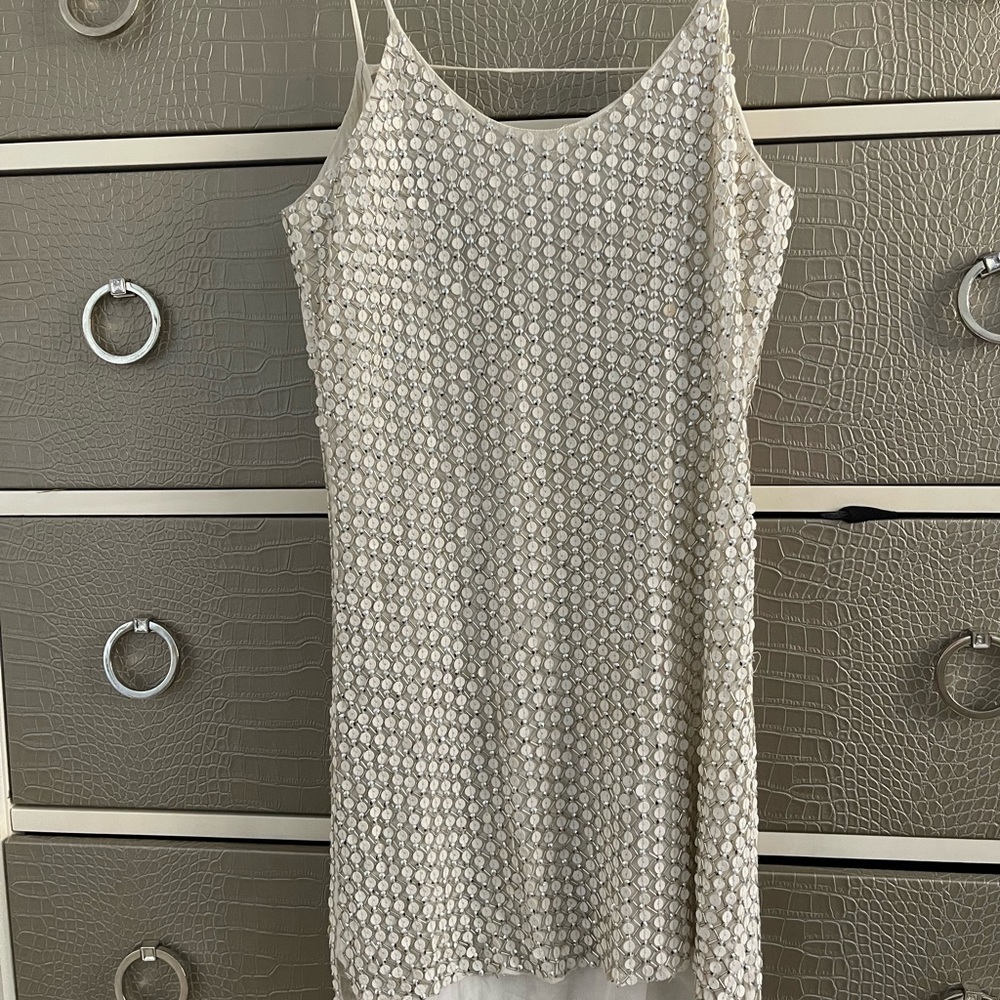 Off white beaded mini dress